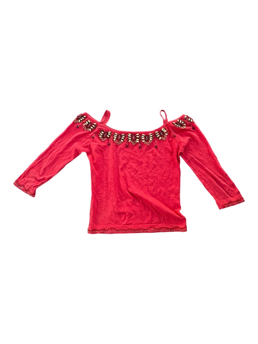 Coral Y2K Off-Shoulder Top Beaded Knit Embellished